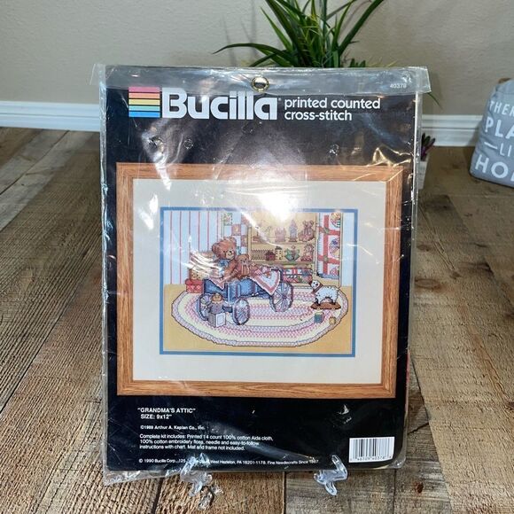 Bucilla Grandma's Attic Printed Cross Stitch Kit 1989 #40378  9” X 12” New. - Picture 1 of 4